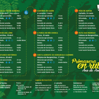 Interior de folheto para a "6ª edición do Primavera en ruta" da Asociación Ambiental Senda Nova